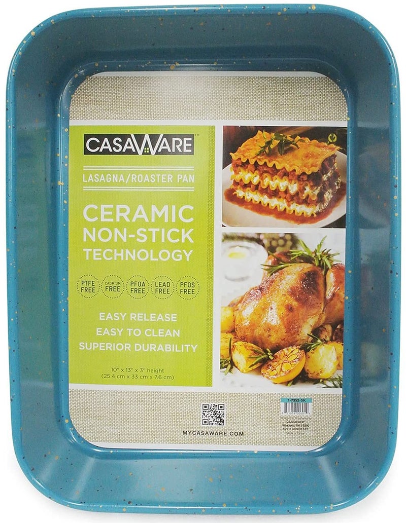 casaWare Ceramic Coated NonStick Lasagna/Roaster Pan 13 x 10 x 3-Inch (Blue Granite) - Image 4